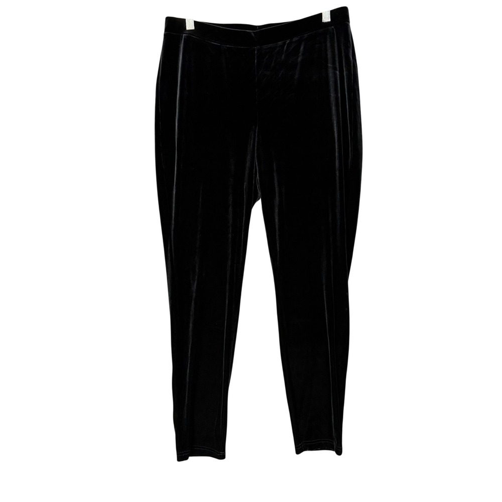Chicos Leggings 2 Womens 12 Black Velvet Elastic Waist Pull On Slim Fit Stretch
